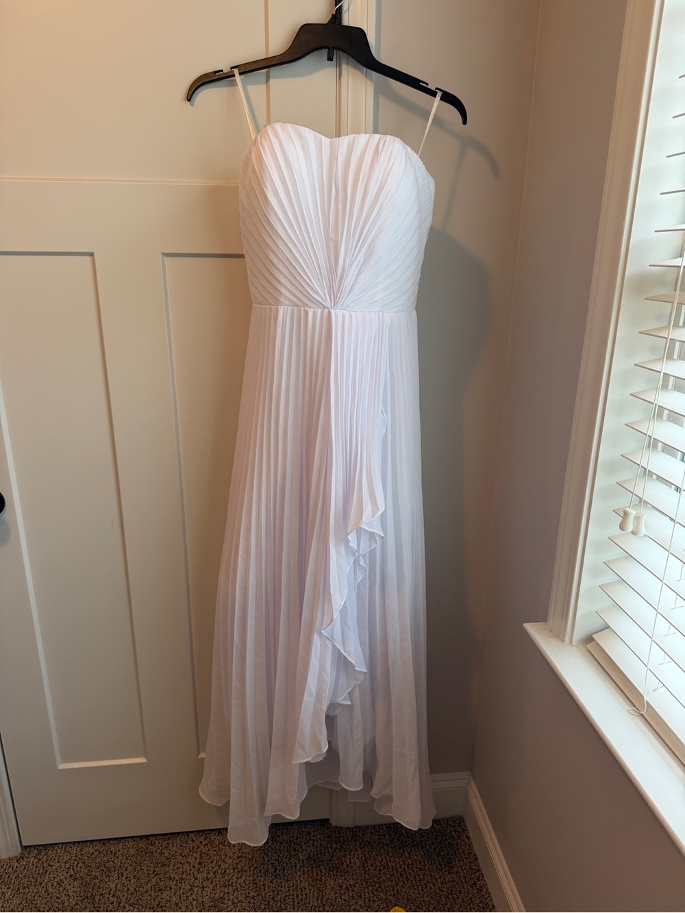 White Pleated Strapless Maxi Dress.